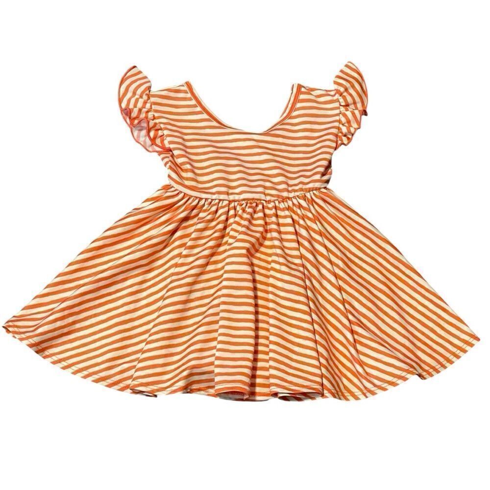 Dot Dot Smile Ruffle Short Sleeve Twirl Dress Orange White Size 6-12 Months